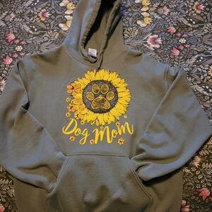 Gildan Olive Green Hoodie with Sunflower Design
